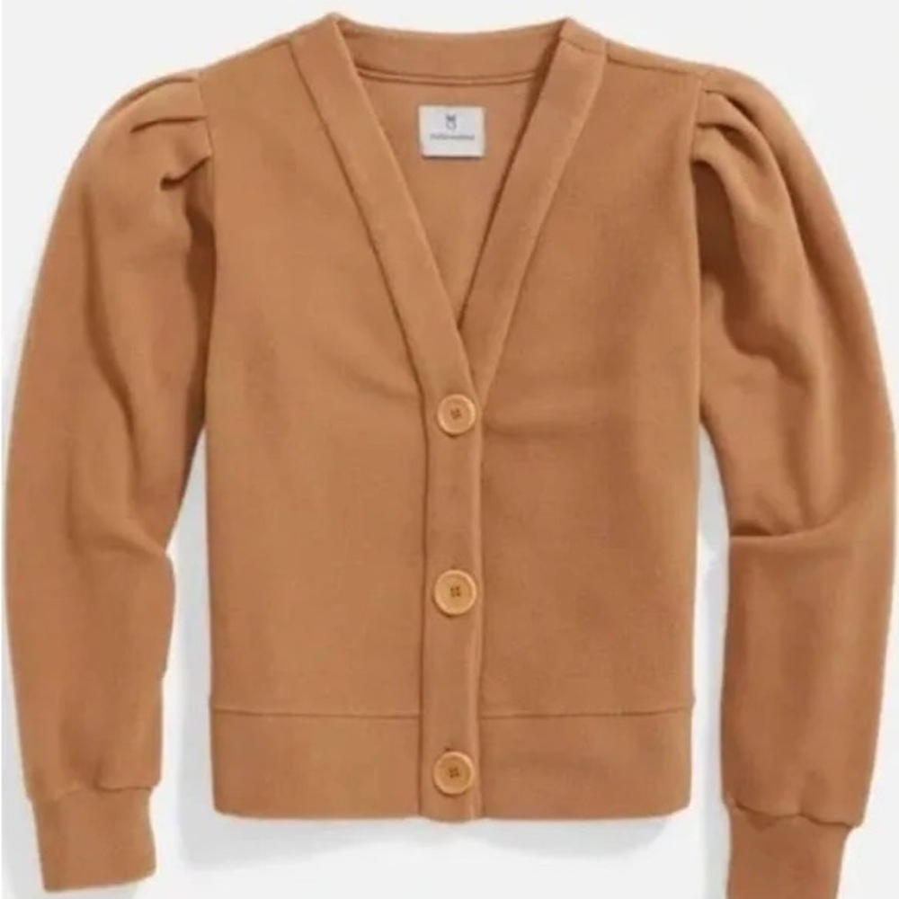 Dudley Stephens Camel/Tan Puff Sleeve Button Cardigan